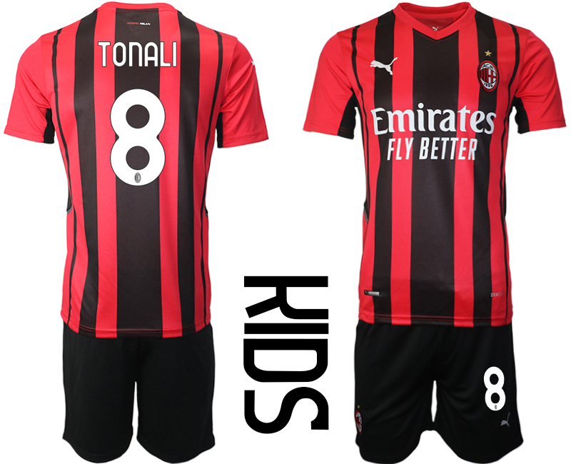 Youth 2021-2022 Club AC milan home red #8 Soccer Jersey->customized soccer jersey->Custom Jersey